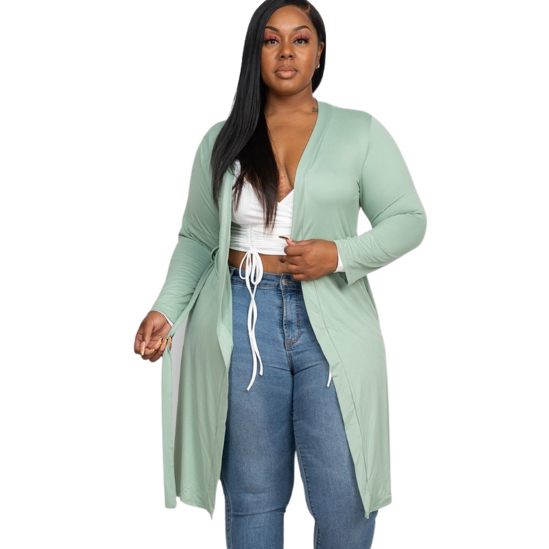 Plus Size Belted Cardigan